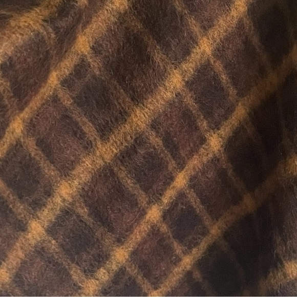 TERRAWARE Earth Aware Plaid Wool Cashmere Hooded Poncho Wrap Jacket Coat Brown M - Picture 10 of 11